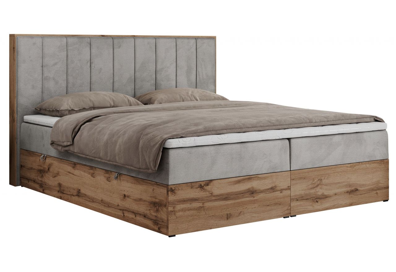 Łóżko kontynentalne BELLISSIMO 140x200 - H4 - jasnoszary, welwet