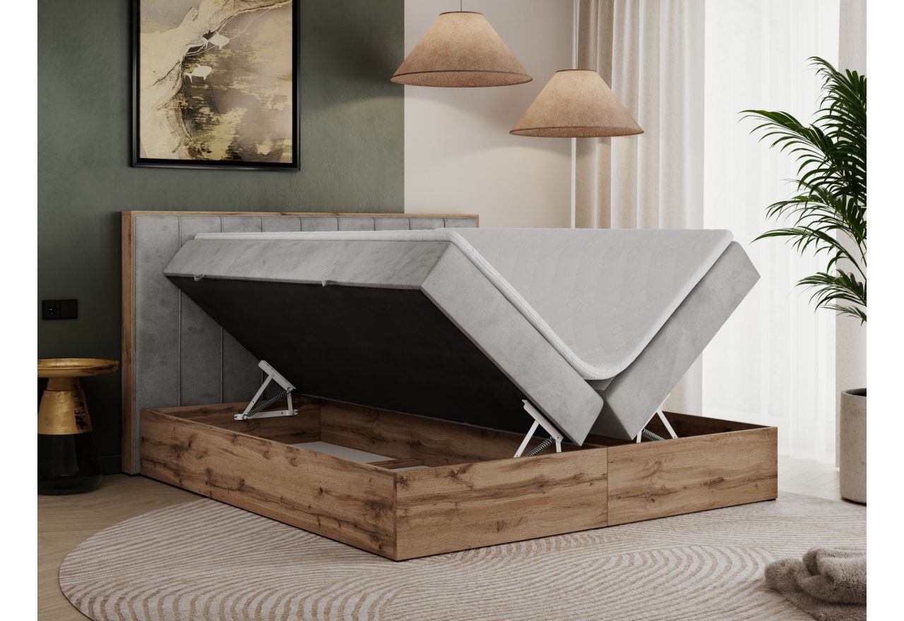 Łóżko kontynentalne BELLISSIMO 160x200 - H4 - jasnoszary, welwet