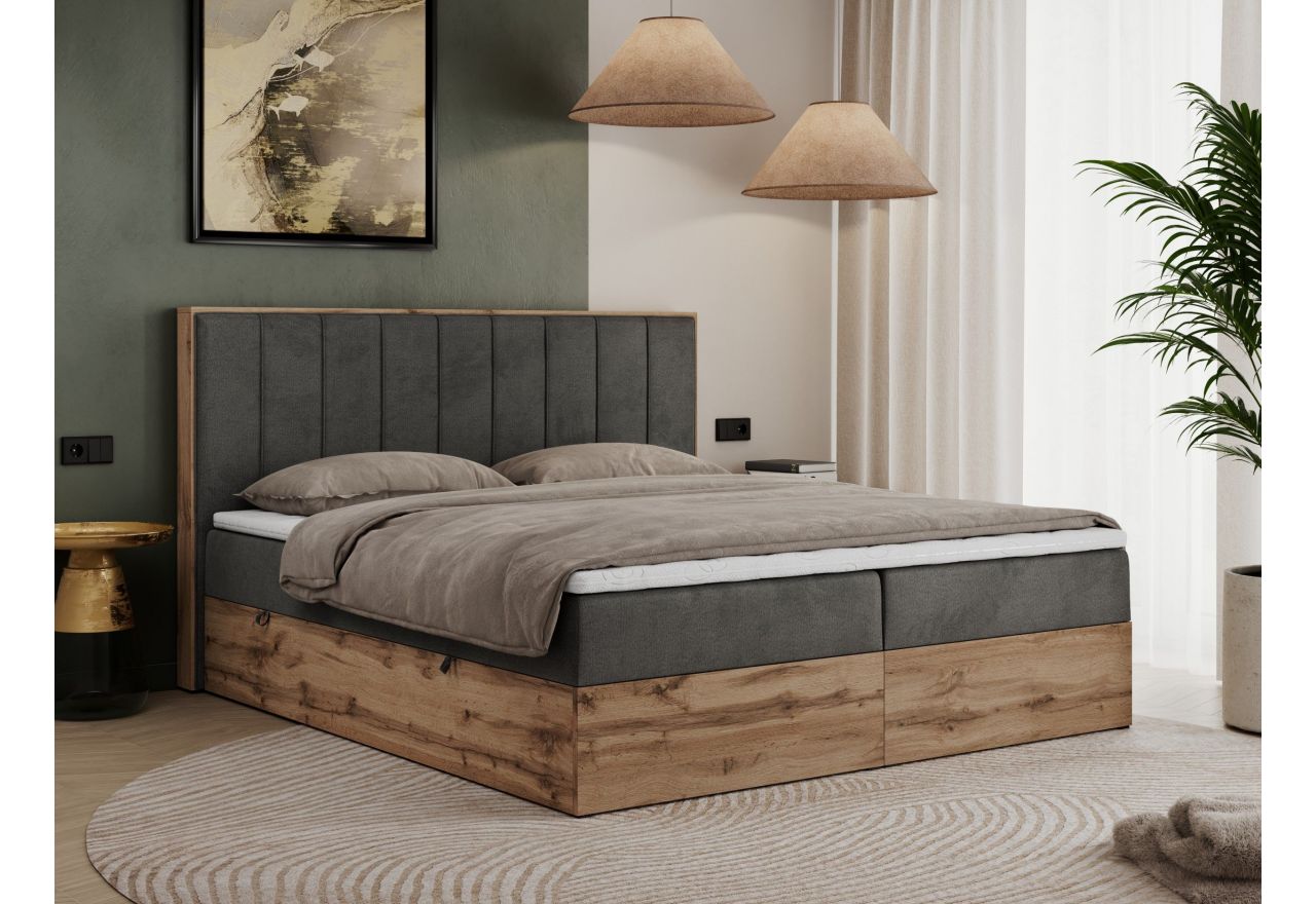 Łóżko kontynentalne BELLISSIMO 160x200 - H3 - ciemnoszary, welwet