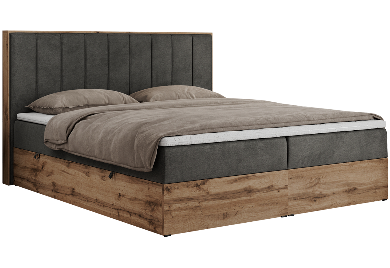 Łóżko kontynentalne BELLISSIMO 160x200 - H3 - ciemnoszary, welwet