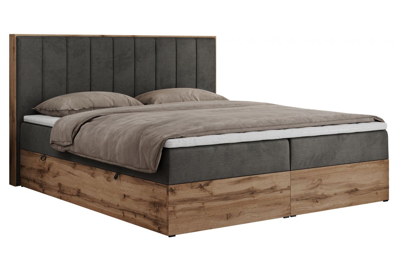 Łóżko kontynentalne BELLISSIMO 200x200 - H4 - ciemnoszary, welwet