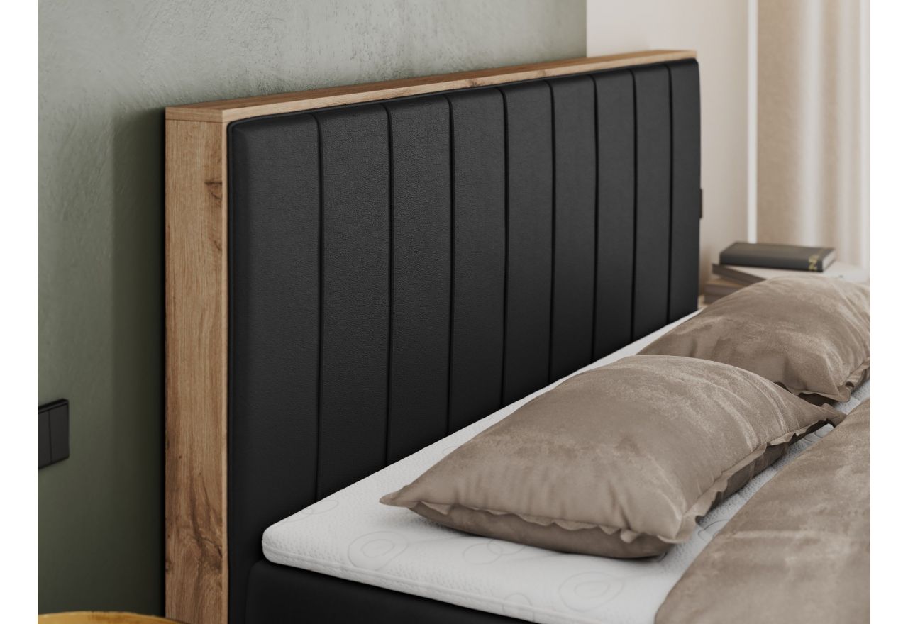 Łóżko kontynentalne BELLISSIMO 180x200 - H3 - czarny, ekoskóra