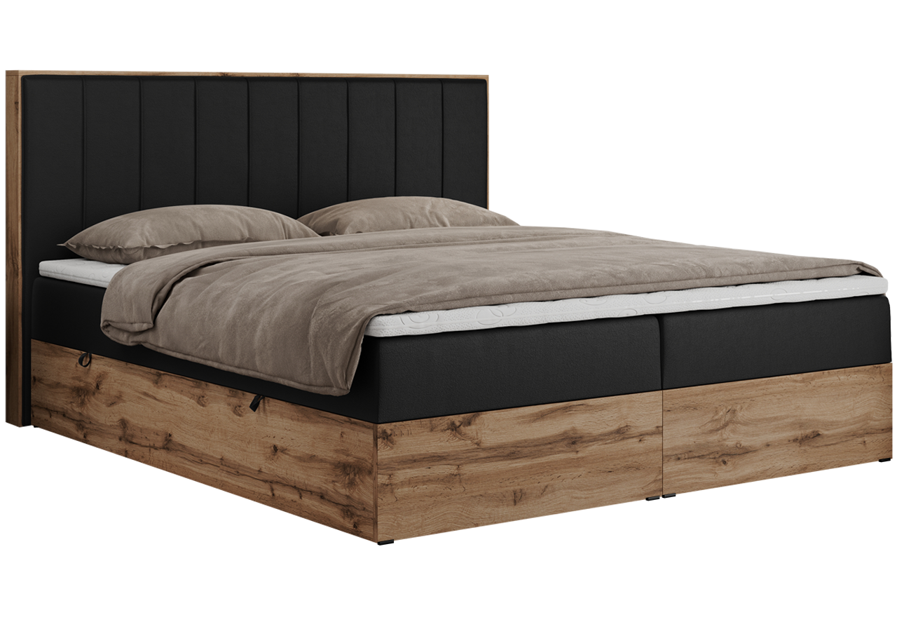 Łóżko kontynentalne BELLISSIMO 200x200 - H3 - czarny, ekoskóra