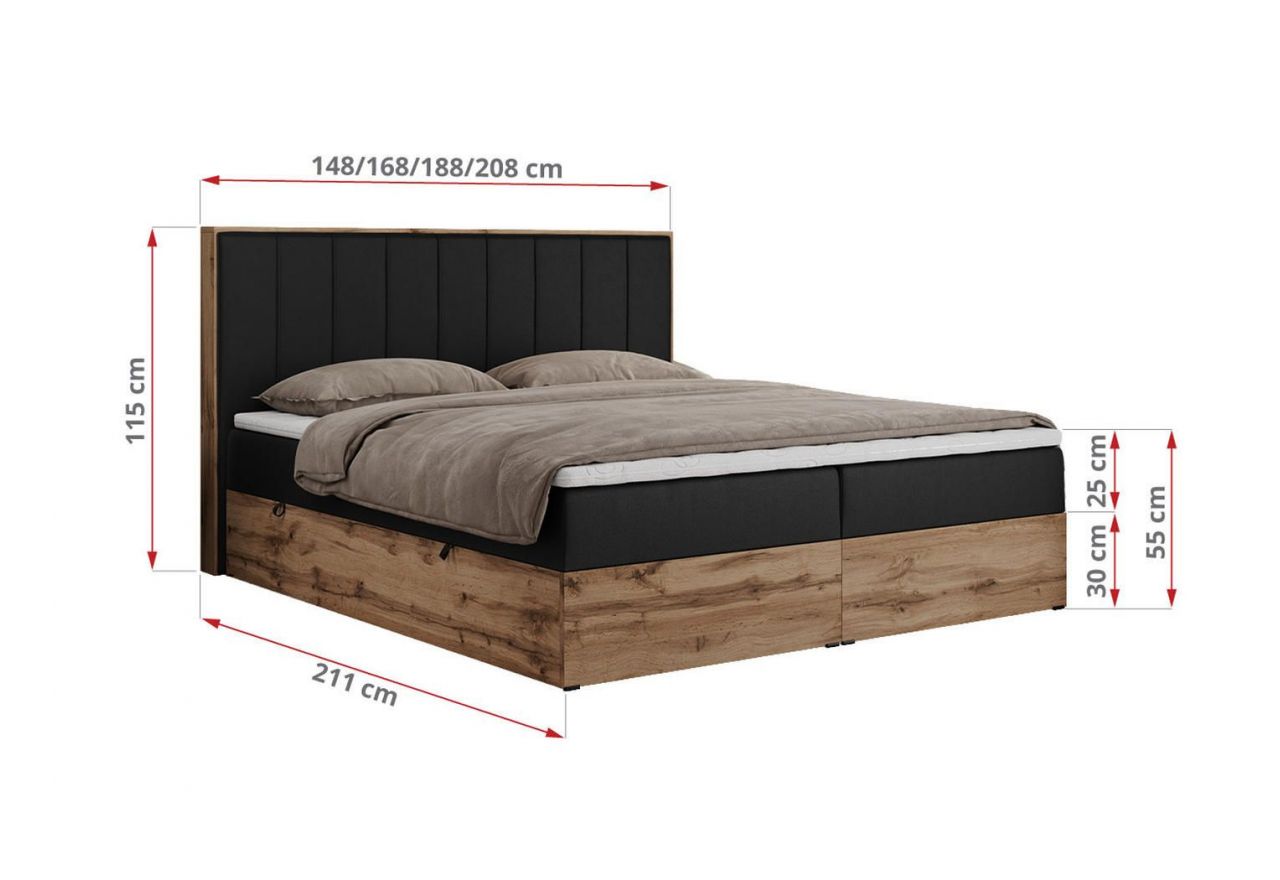 Łóżko kontynentalne BELLISSIMO 140x200 - H4 - czarny, ekoskóra