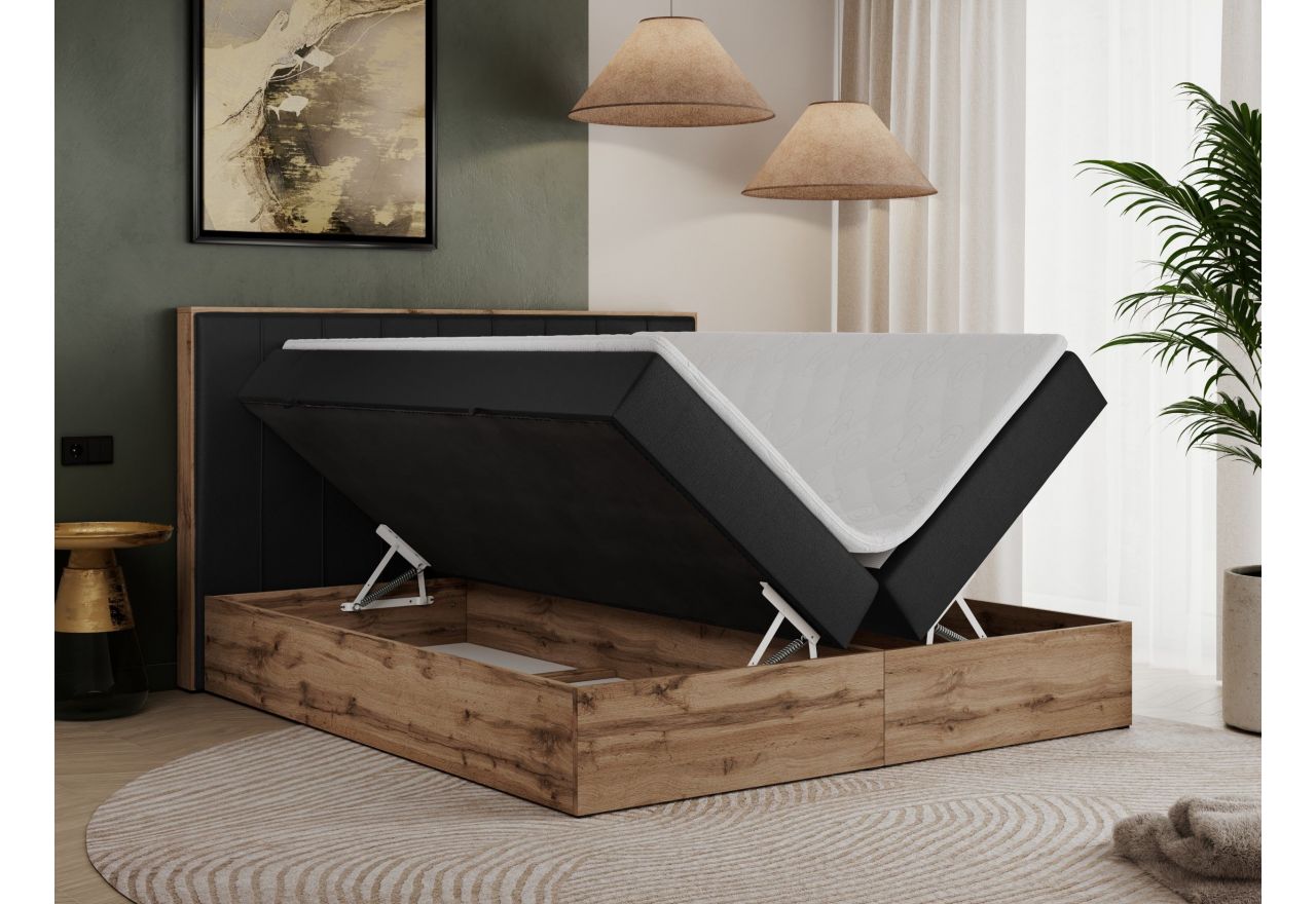 Łóżko kontynentalne BELLISSIMO 140x200 - H4 - czarny, ekoskóra