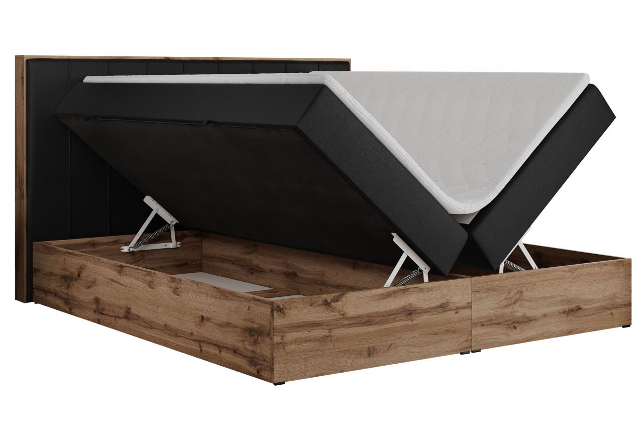 Łóżko kontynentalne BELLISSIMO 160x200 - H4 - czarny, ekoskóra