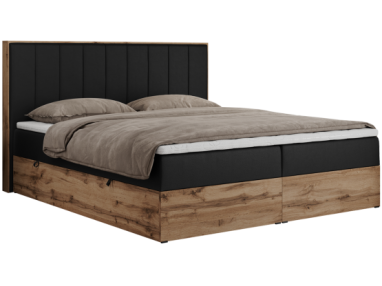 Łóżko kontynentalne BELLISSIMO 180x200 - H4 - czarny, ekoskóra