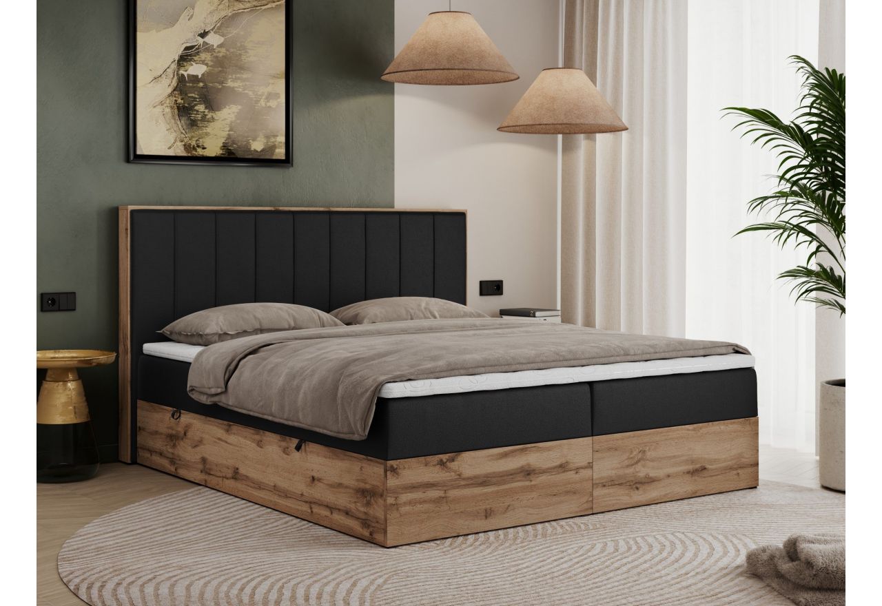 Łóżko kontynentalne BELLISSIMO 200x200 - H4 - czarny, ekoskóra