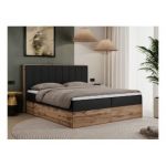 Łóżko kontynentalne BELLISSIMO 200x200 - H4 - czarny, ekoskóra