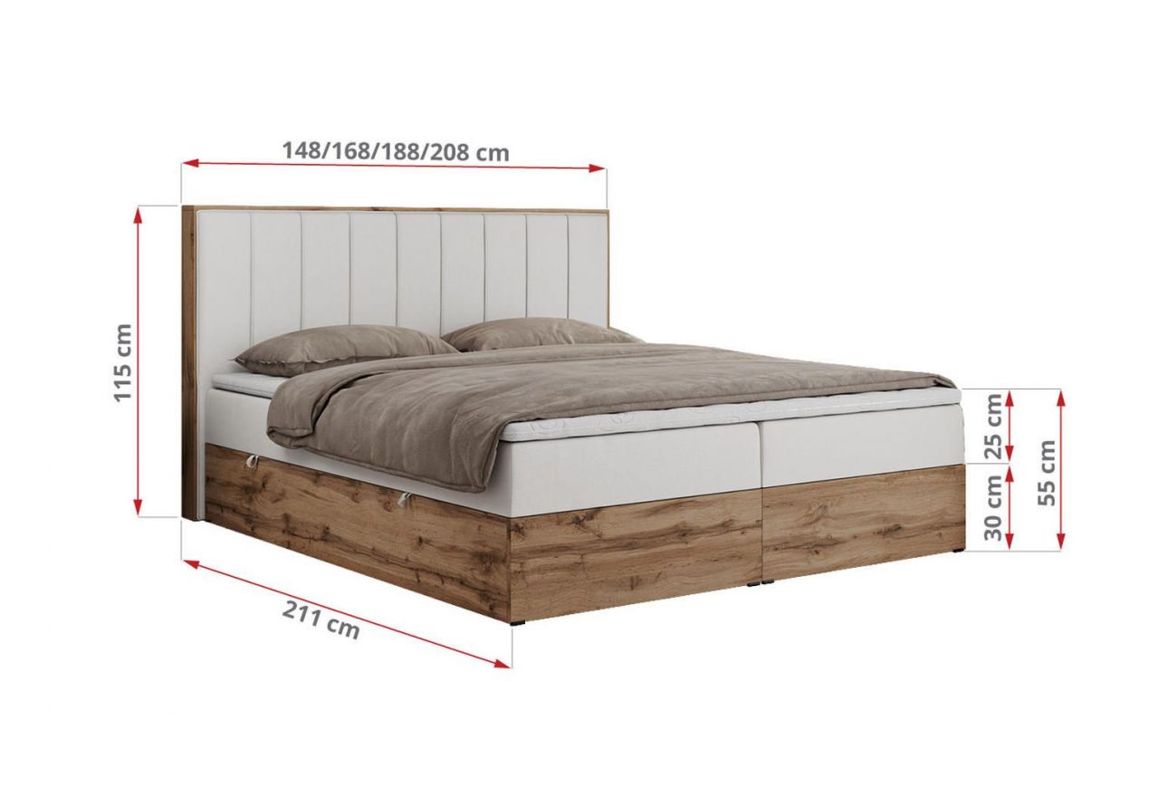 Łóżko kontynentalne BELLISSIMO 140x200 - H3 - biały, ekoskóra