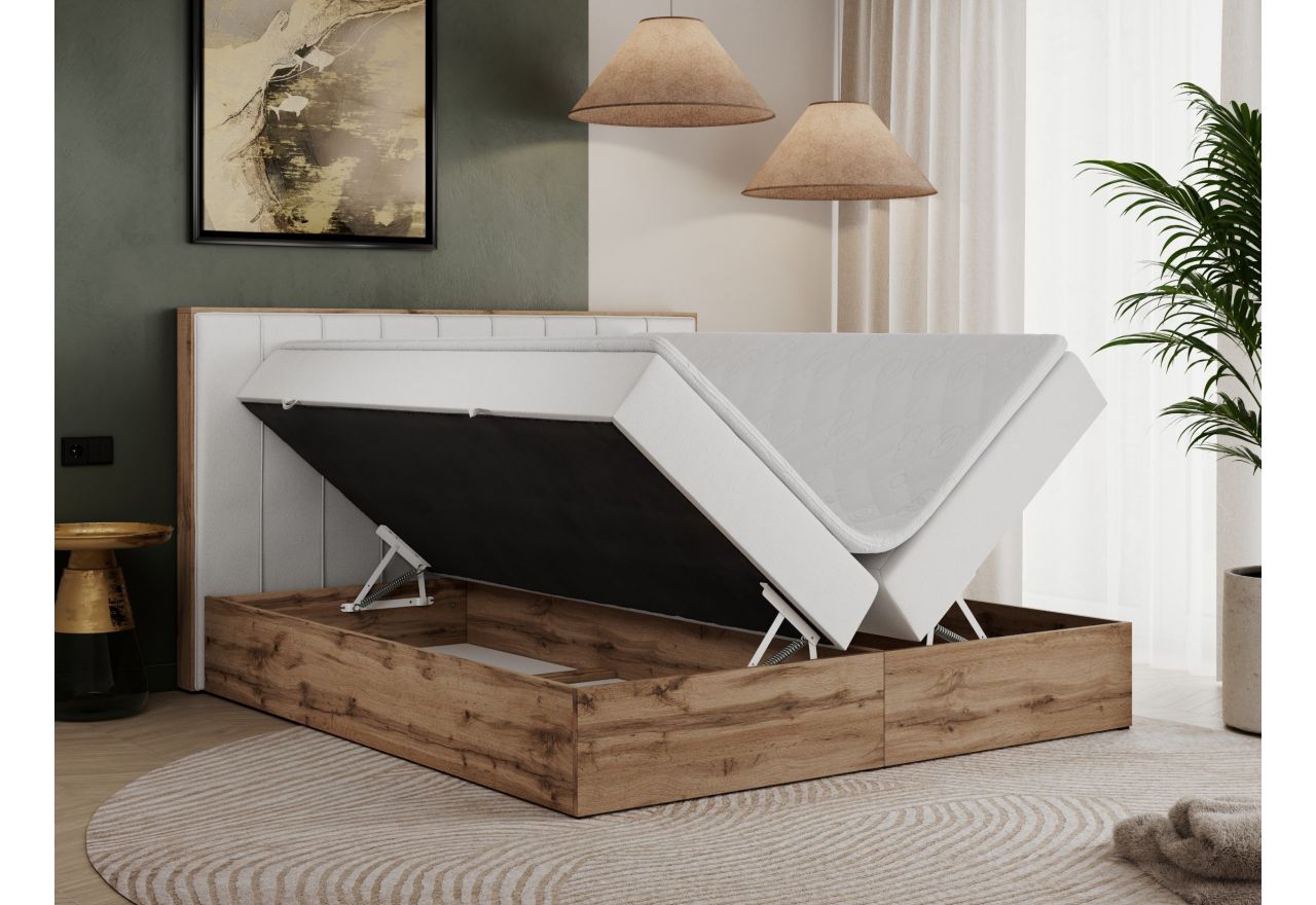 Łóżko kontynentalne BELLISSIMO 180x200 - H3 - biały, ekoskóra