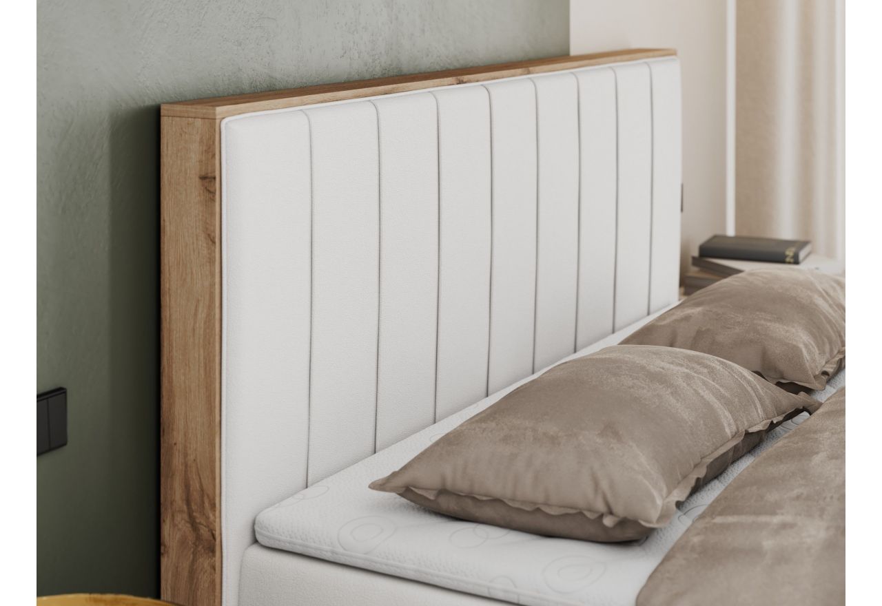 Łóżko kontynentalne BELLISSIMO 160x200 - H4 - biały, ekoskóra