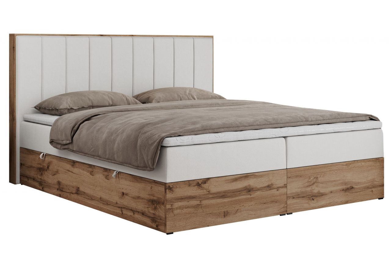 Łóżko kontynentalne BELLISSIMO 180x200 - H4 - biały, ekoskóra