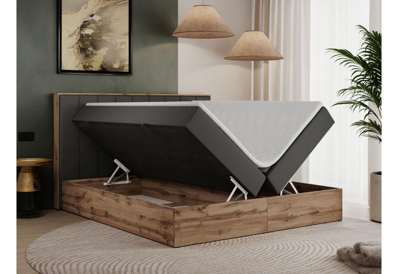 Łóżko kontynentalne BELLISSIMO 160x200 - H3 - ciemnoszary, ekoskóra