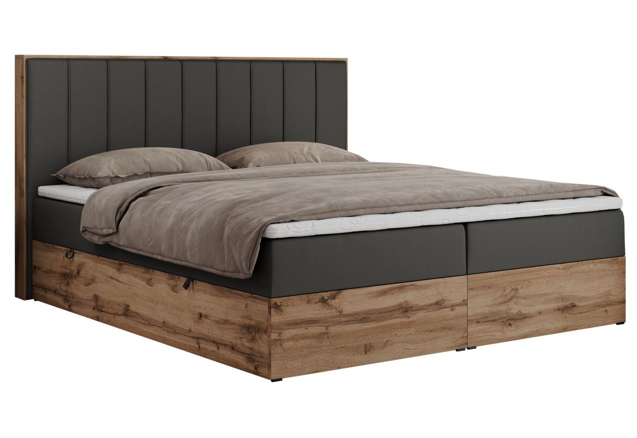 Łóżko kontynentalne BELLISSIMO 180x200 - H4 - ciemnoszary, ekoskóra