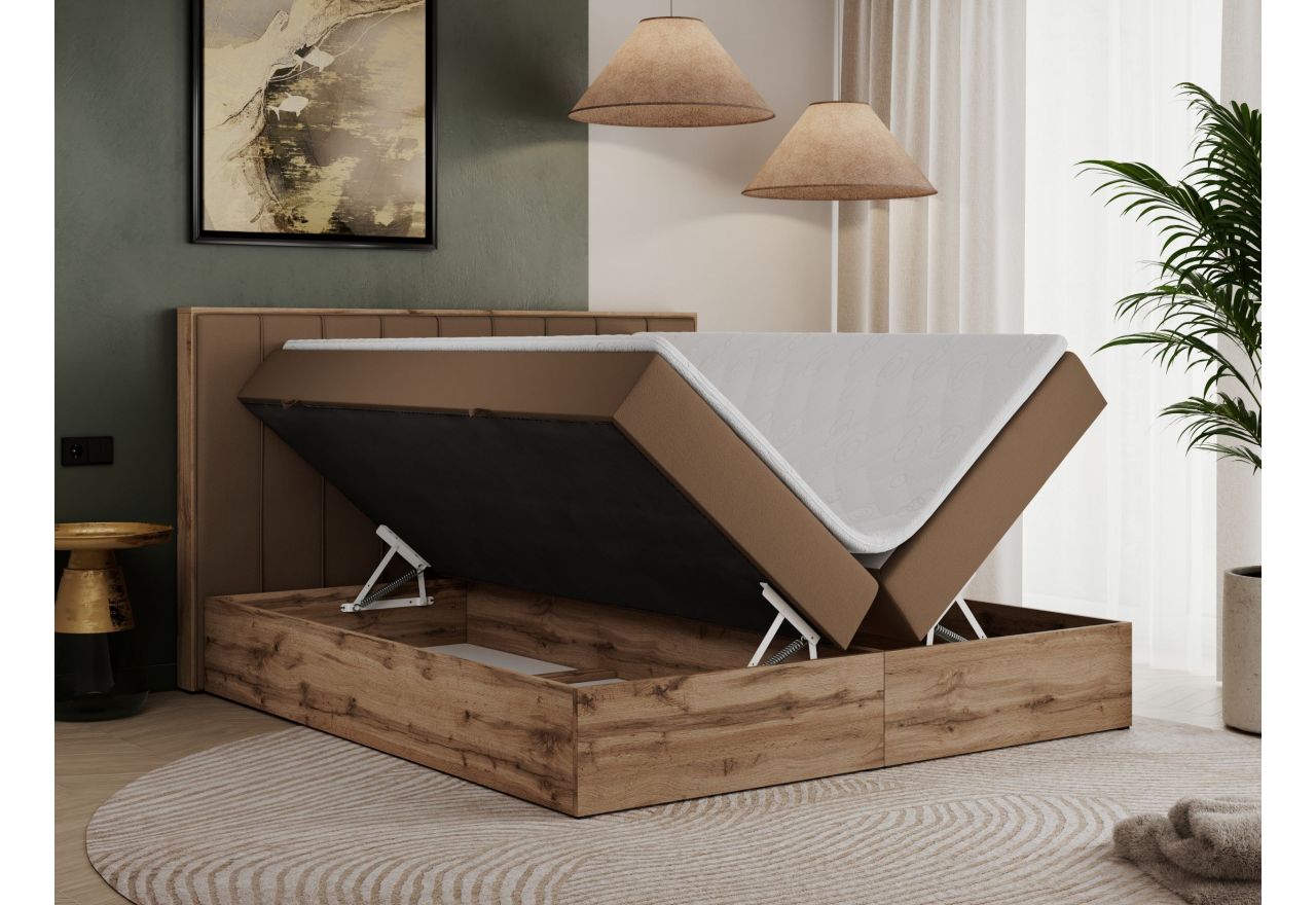 Łóżko kontynentalne BELLISSIMO 140x200 - H3 - brązowy, ekoskóra