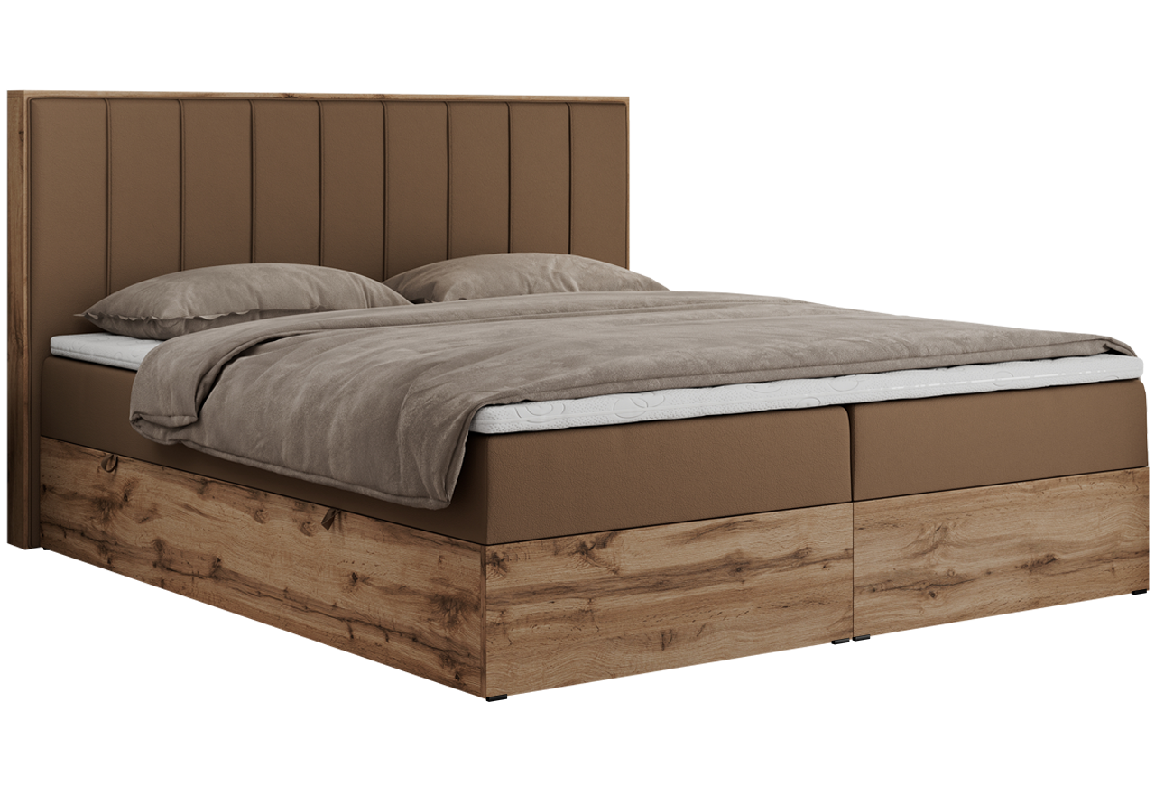 Łóżko kontynentalne BELLISSIMO 160x200 - H3 - brązowy, ekoskóra