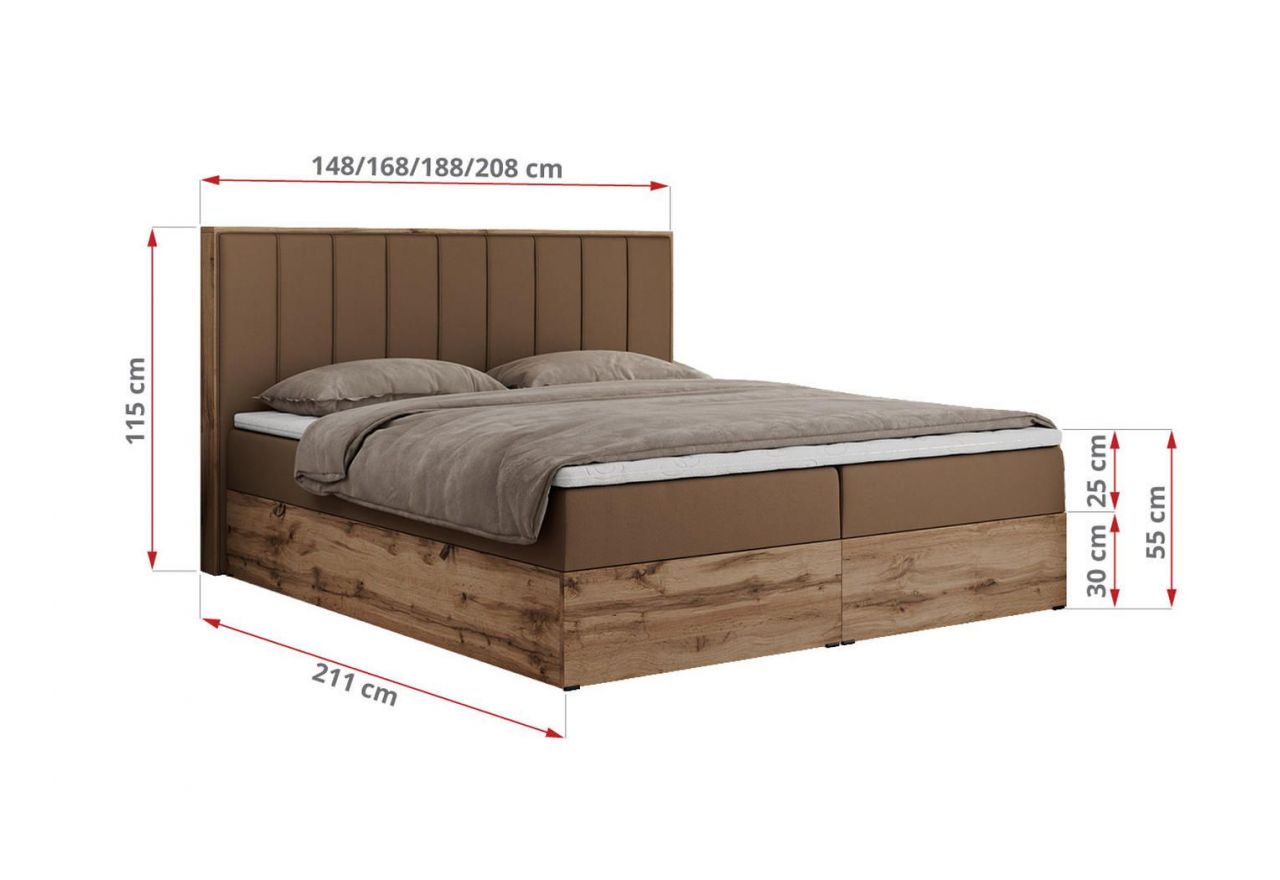 Łóżko kontynentalne BELLISSIMO 180x200 - H3 - brązowy, ekoskóra