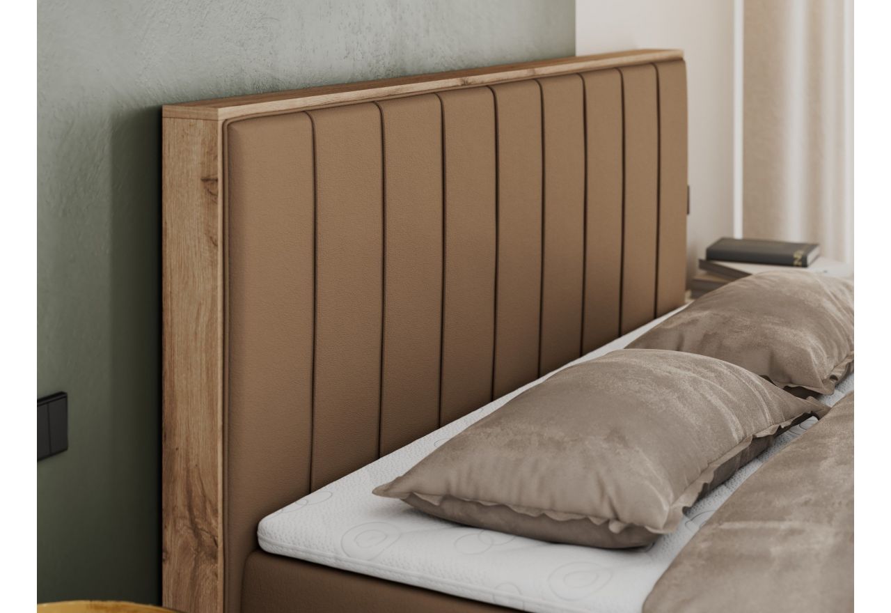 Łóżko kontynentalne BELLISSIMO 180x200 - H3 - brązowy, ekoskóra