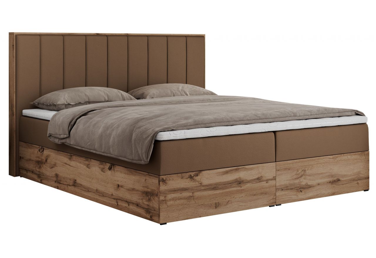 Łóżko kontynentalne BELLISSIMO 200x200 - H3 - brązowy, ekoskóra