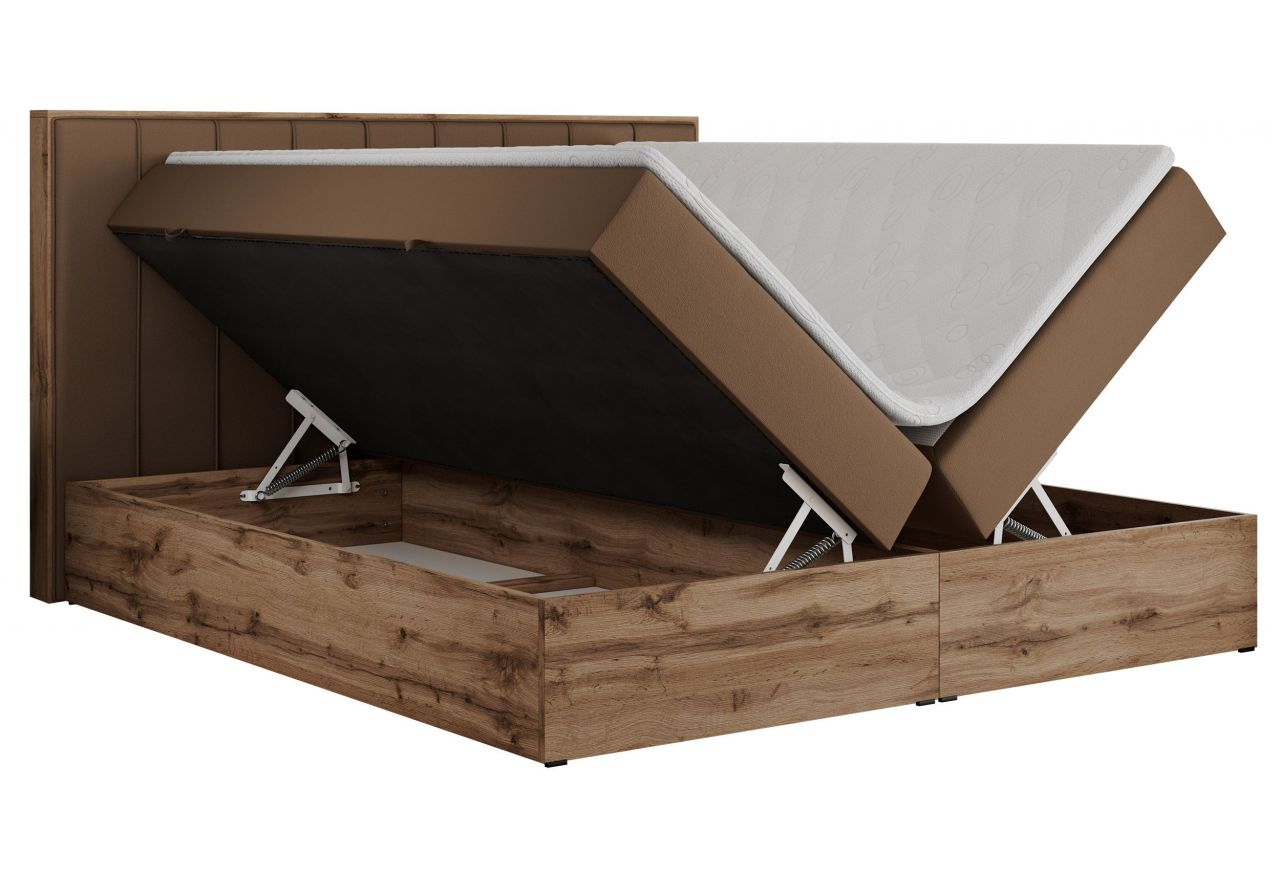 Łóżko kontynentalne BELLISSIMO 180x200 - H4 - brązowy, ekoskóra