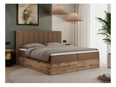 Łóżko kontynentalne BELLISSIMO 200x200 - H4 - brązowy, ekoskóra