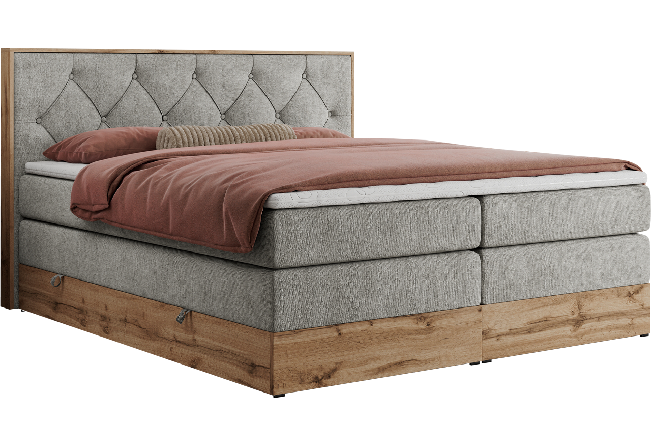 Łóżko kontynentalne VENETO KING 140x200 - H3 - jasnoszary, struktura