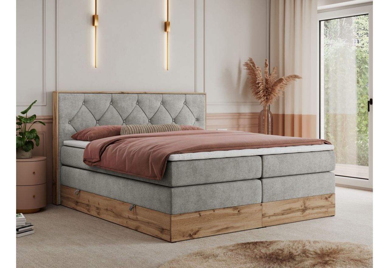 Łóżko kontynentalne VENETO KING 200x200 - H3 - jasnoszary, struktura