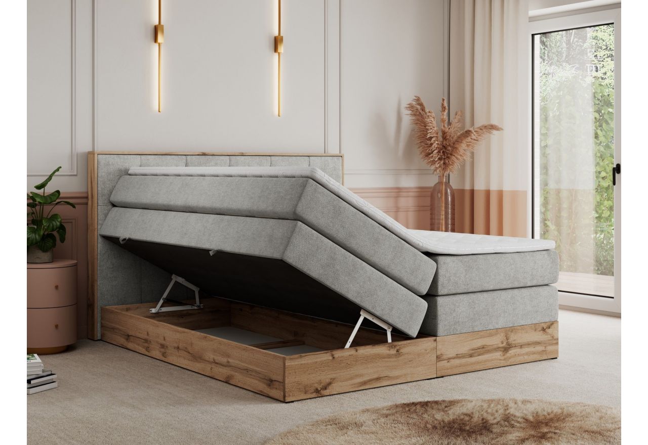 Łóżko kontynentalne VENETO KING 180x200 - H4 - jasnoszary, struktura