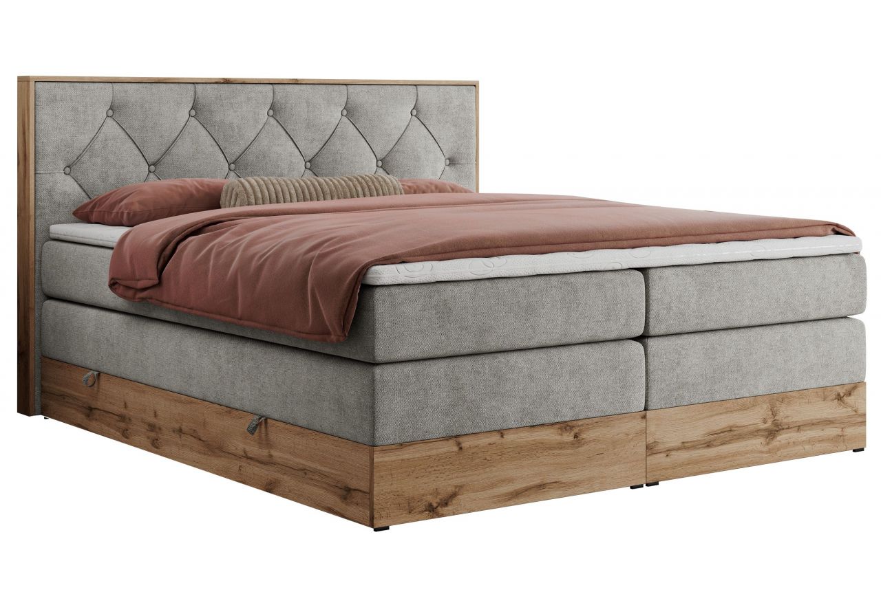 Łóżko kontynentalne VENETO KING 200x200 - H4 - jasnoszary, struktura