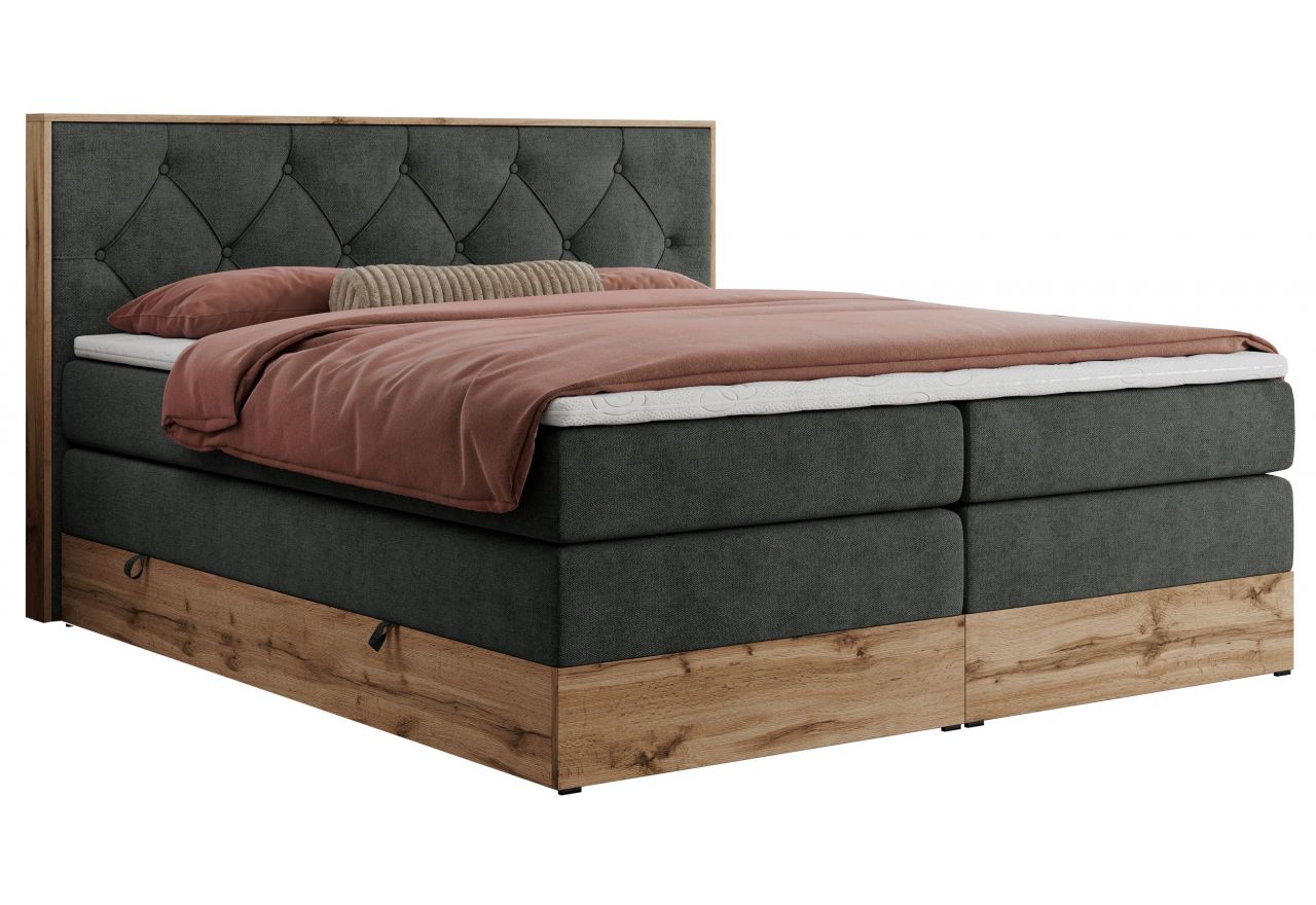 Łóżko kontynentalne VENETO KING 200x200 - H3 - ciemnoszary, struktura