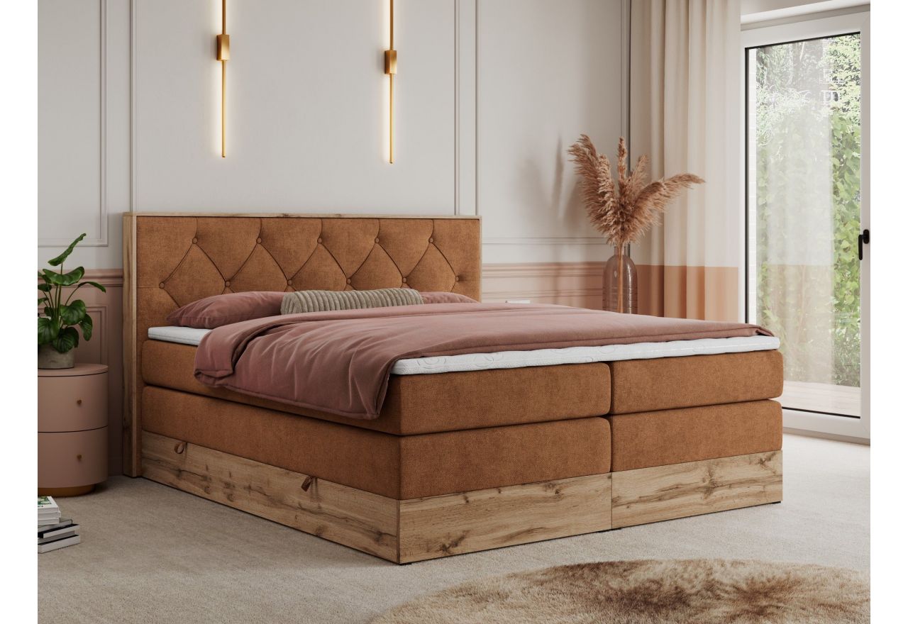 Łóżko kontynentalne VENETO KING 200x200 - H3 - pomarańczowy, struktura