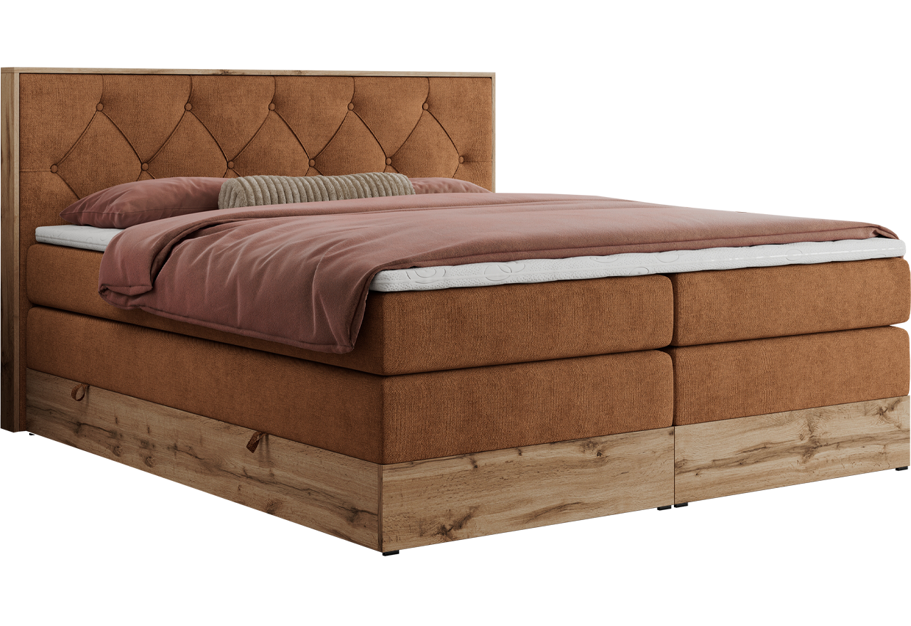 Łóżko kontynentalne VENETO KING 200x200 - H3 - pomarańczowy, struktura