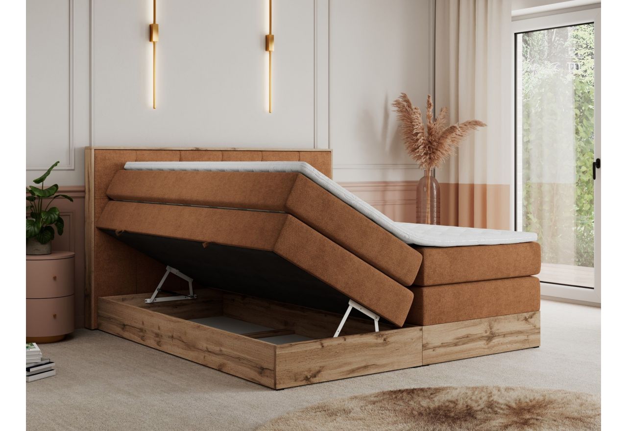 Łóżko kontynentalne VENETO KING 200x200 - H3 - pomarańczowy, struktura