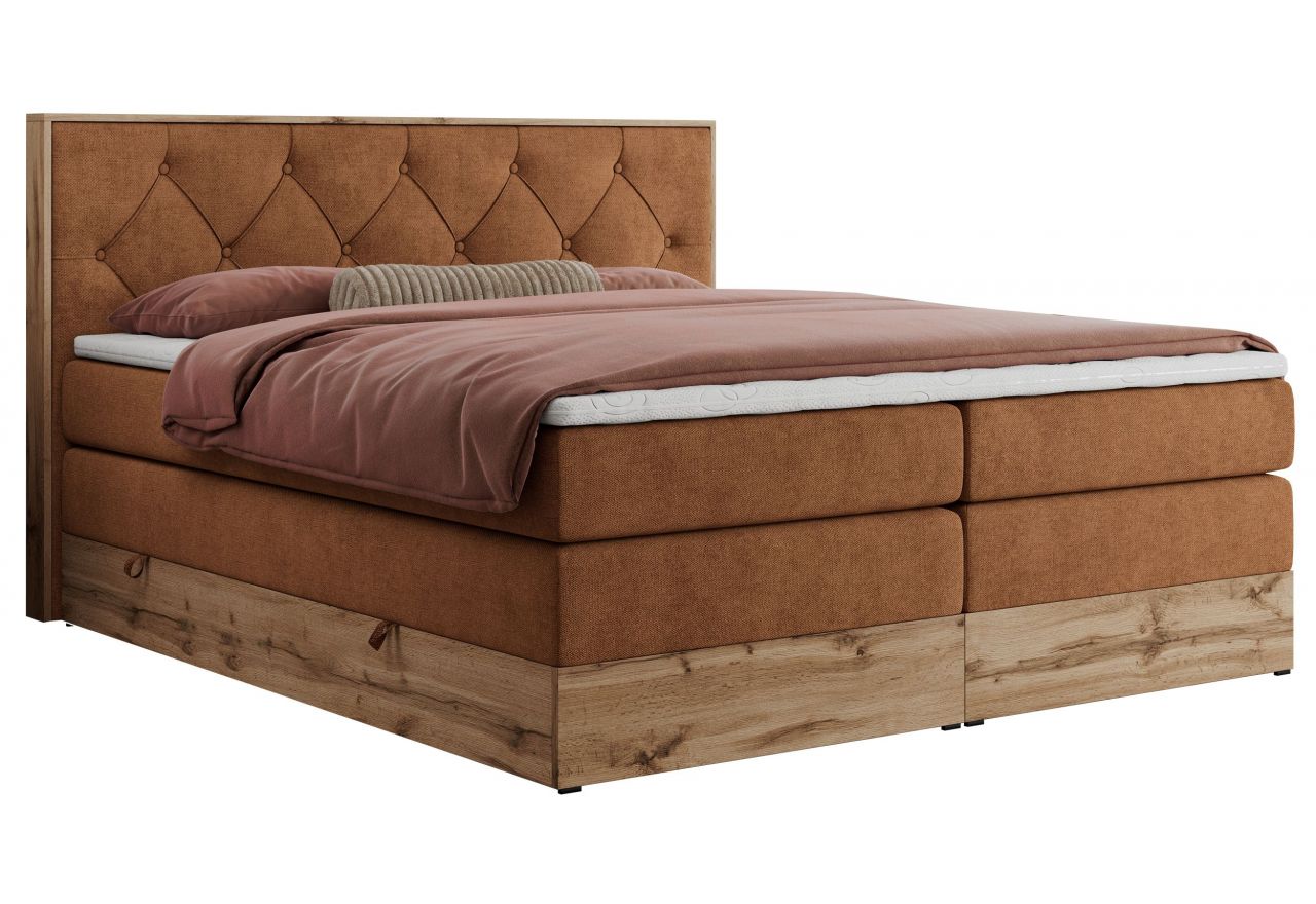 Łóżko kontynentalne VENETO KING 200x200 - H3 - pomarańczowy, struktura