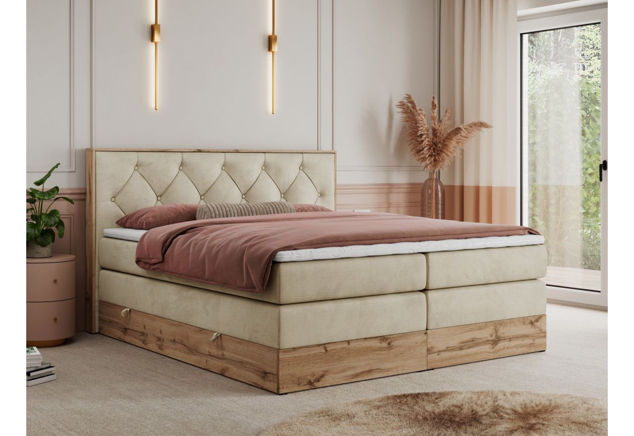 Łóżko kontynentalne VENETO KING 140x200 - H3 - beżowy, welwet