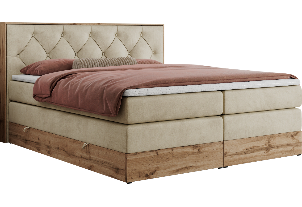 Łóżko kontynentalne VENETO KING 140x200 - H3 - beżowy, welwet