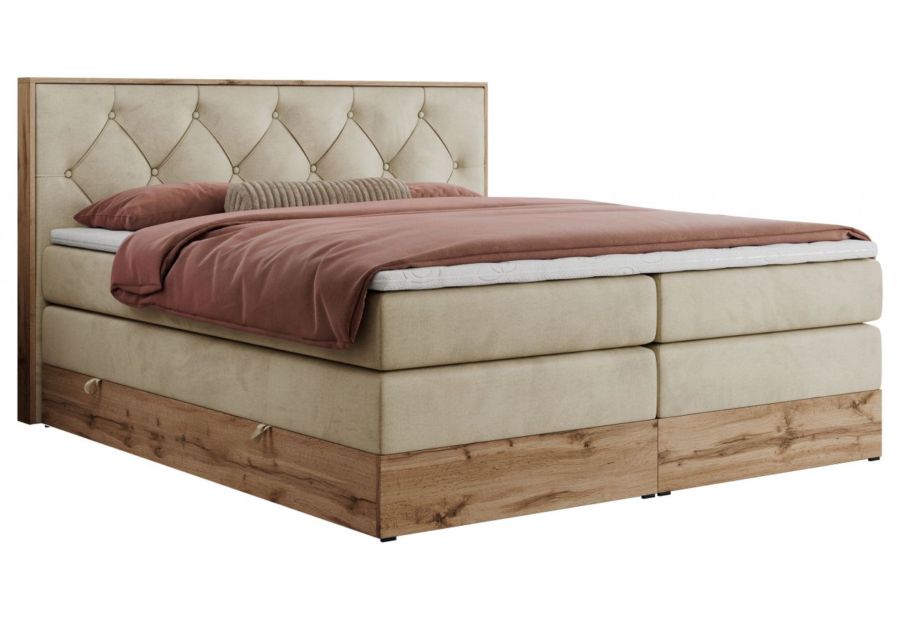 Łóżko kontynentalne VENETO KING 140x200 - H3 - beżowy, welwet