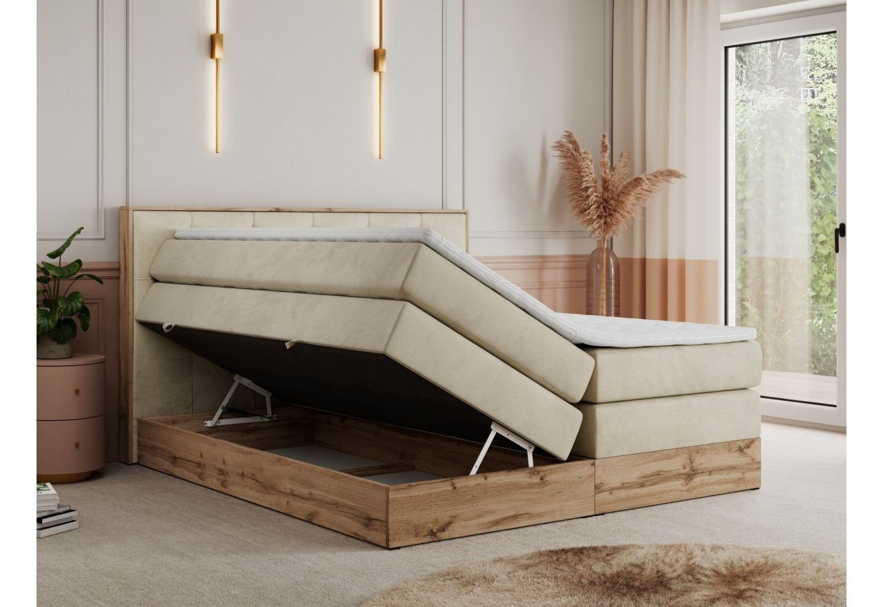 Łóżko kontynentalne VENETO KING 160x200 - H4 - beżowy, welwet