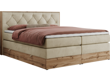 Łóżko kontynentalne VENETO KING 200x200 - H4 - beżowy, welwet