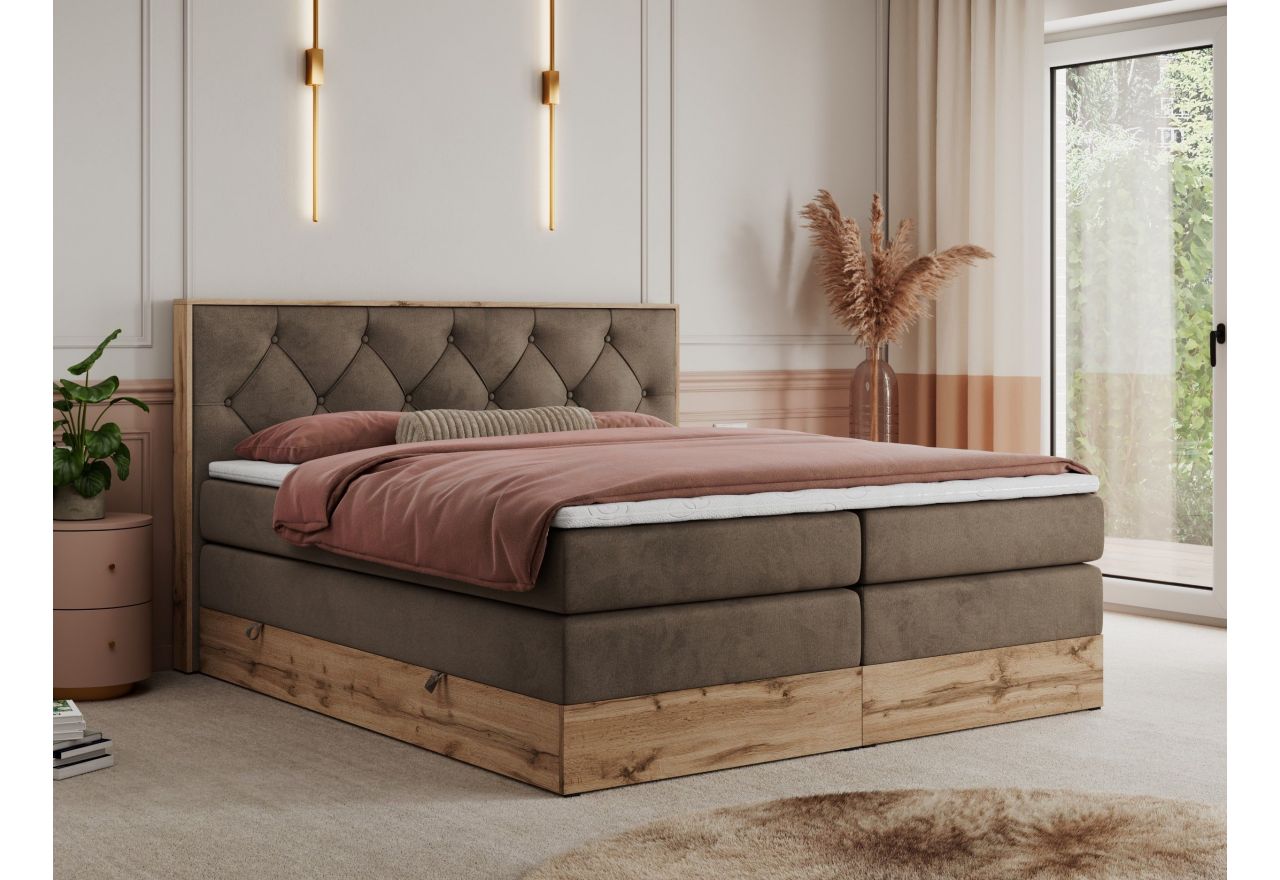 Łóżko kontynentalne VENETO KING 200x200 - H3 - brązowy, welwet