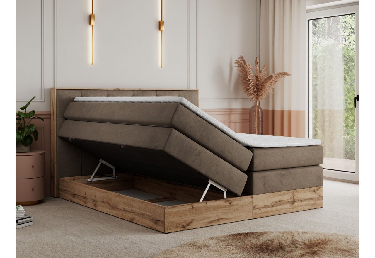 Łóżko kontynentalne VENETO KING 200x200 - H3 - brązowy, welwet