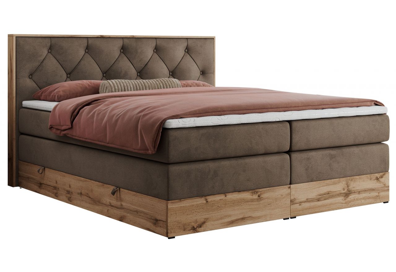 Łóżko kontynentalne VENETO KING 180x200 - H4 - brązowy, welwet