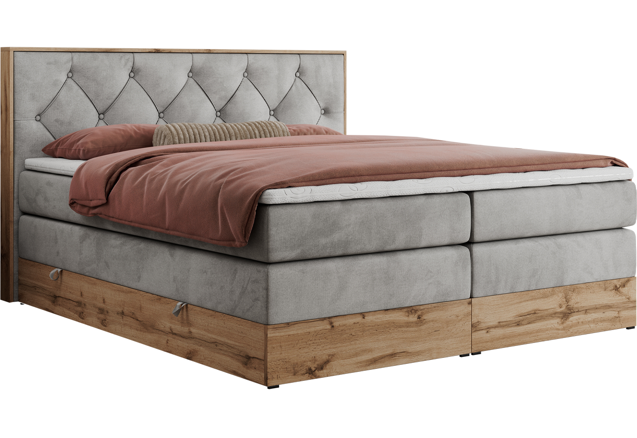 Łóżko kontynentalne VENETO KING 140x200 - H3 - jasnoszary, welwet