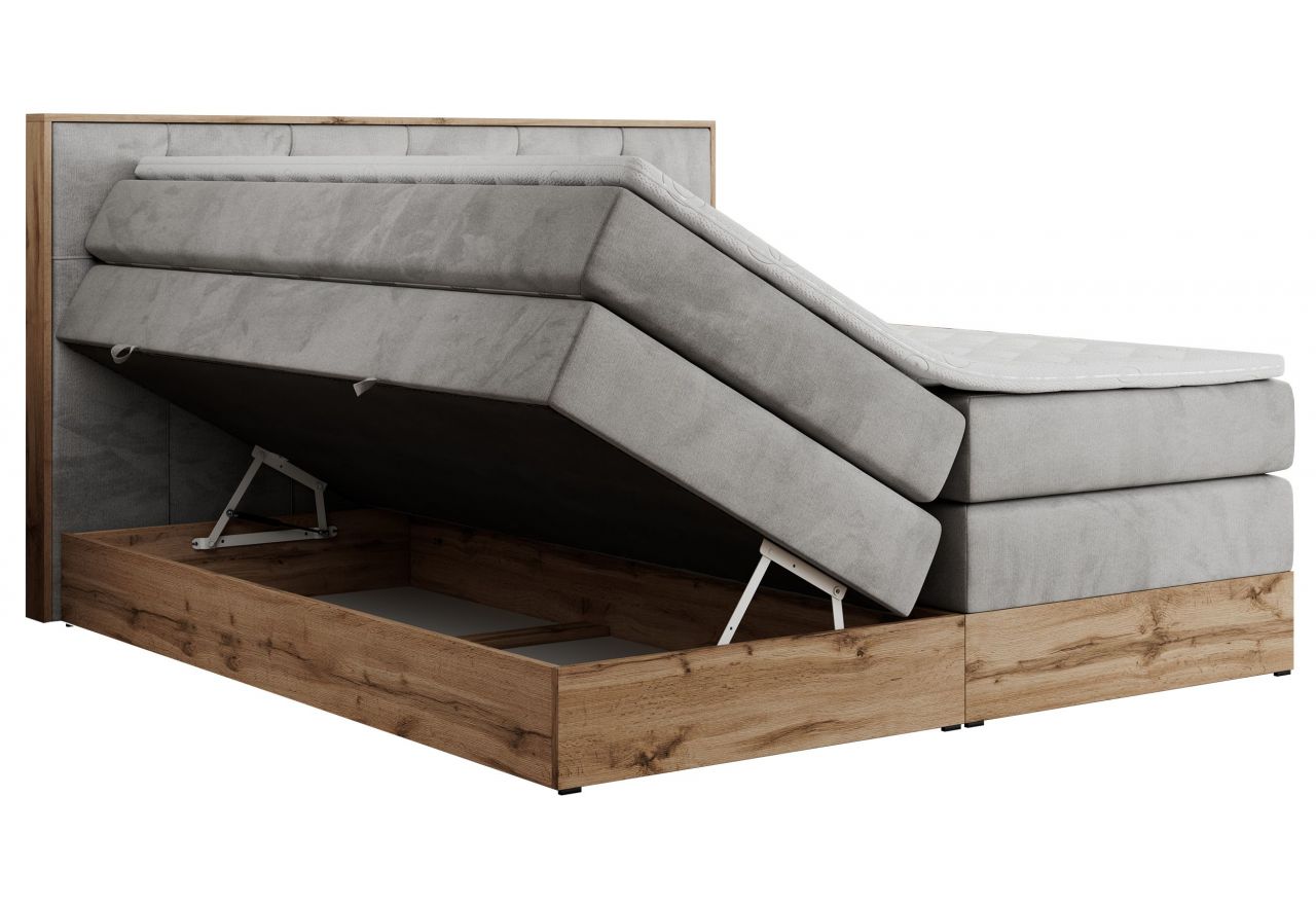 Łóżko kontynentalne VENETO KING 160x200 - H3 - jasnoszary, welwet