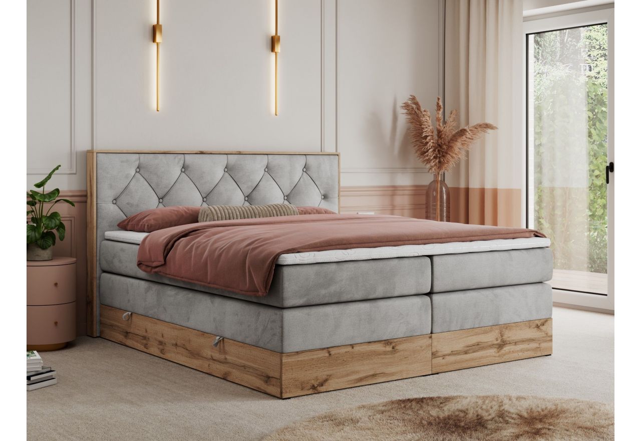 Łóżko kontynentalne VENETO KING 180x200 - H3 - jasnoszary, welwet