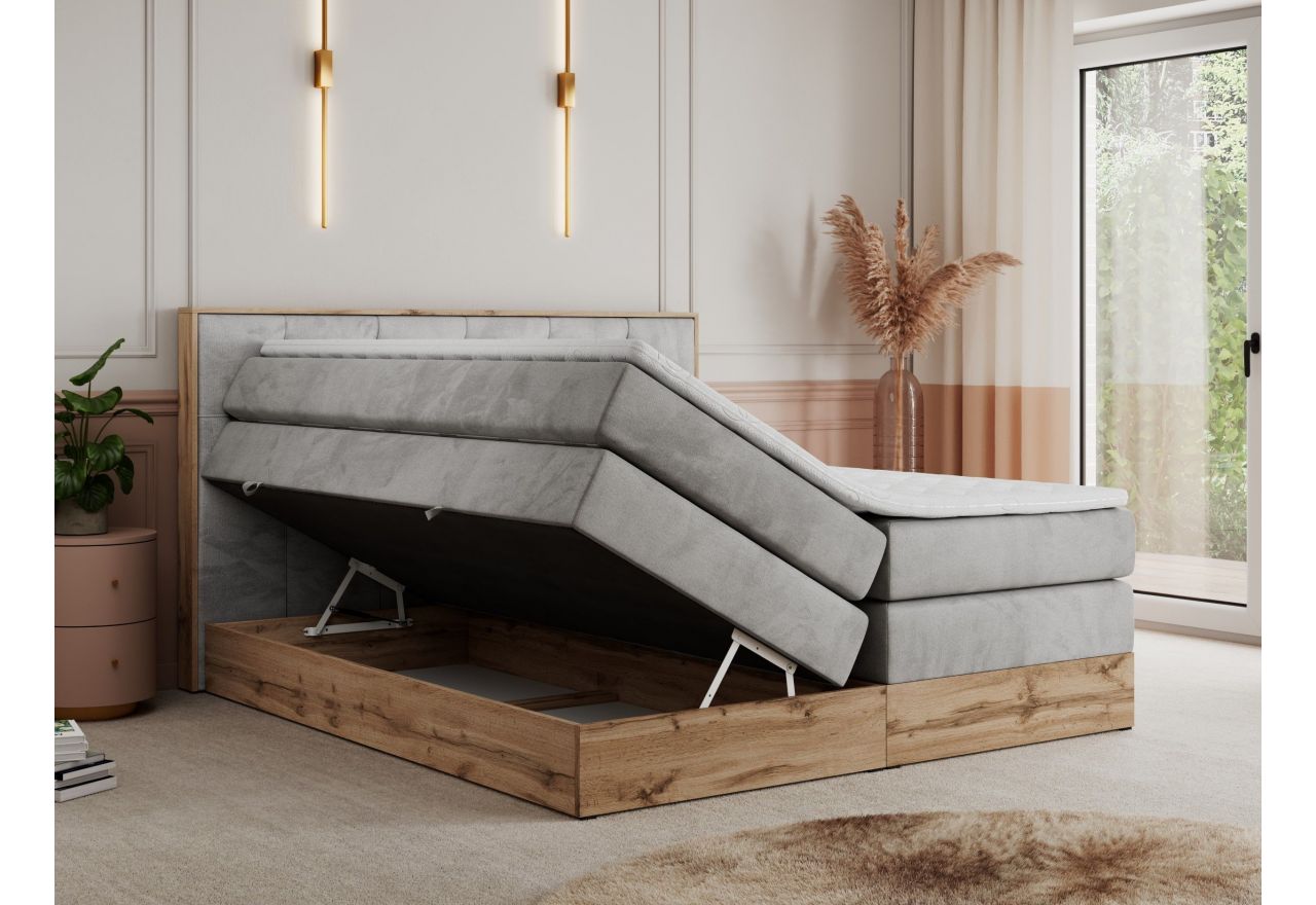 Łóżko kontynentalne VENETO KING 180x200 - H3 - jasnoszary, welwet