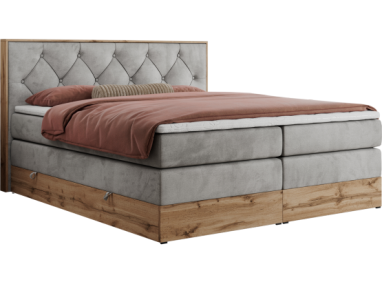 Łóżko kontynentalne VENETO KING 200x200 - H3 - jasnoszary, welwet