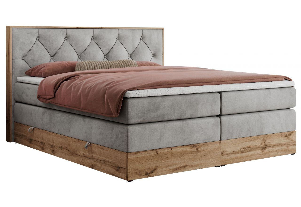 Łóżko kontynentalne VENETO KING 160x200 - H4 - jasnoszary, welwet