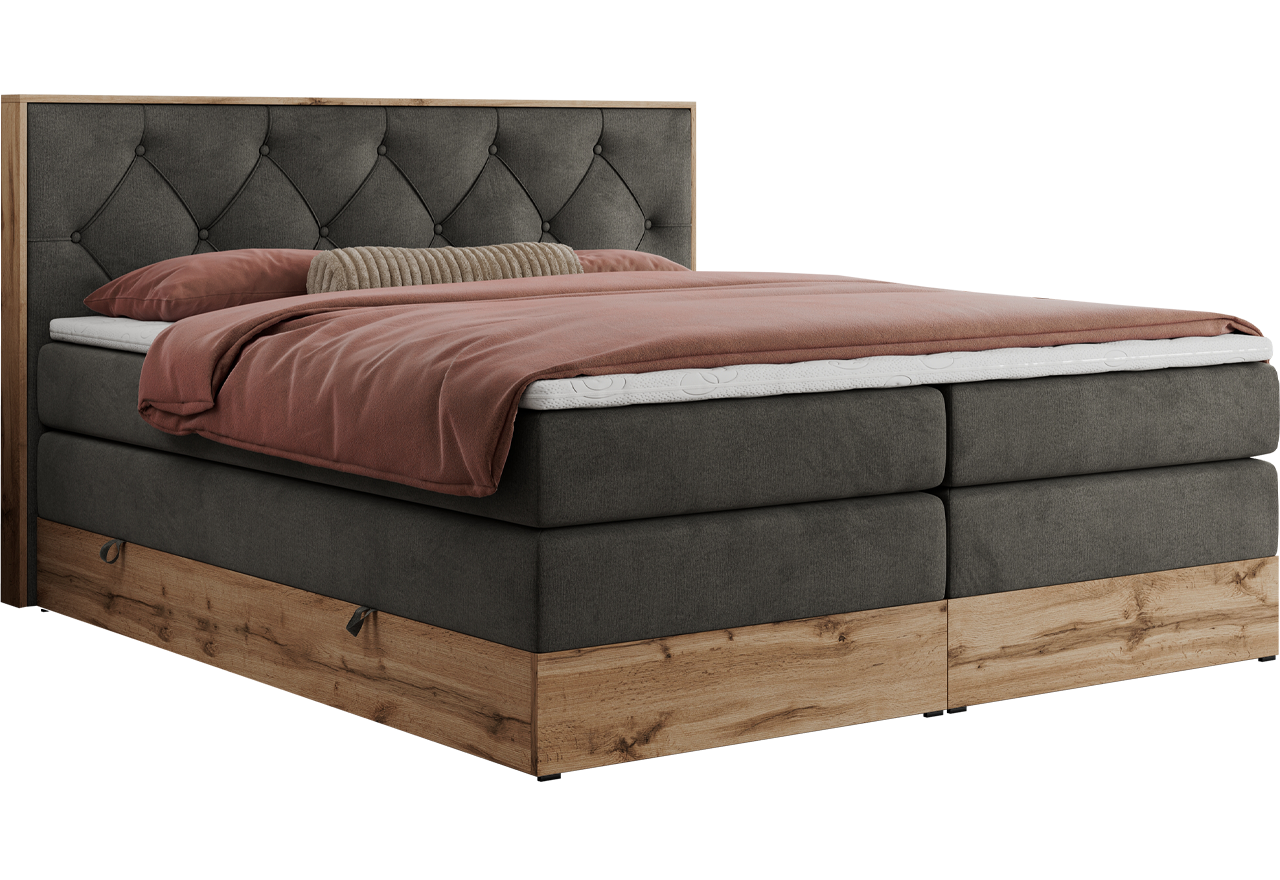 Łóżko kontynentalne VENETO KING 160x200 - H3 - ciemnoszary, welwet